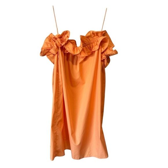 H&M Orange Ruffle Flounce Spaghetti Strap Trapeze Dress Sundress - Picture 5 of 9